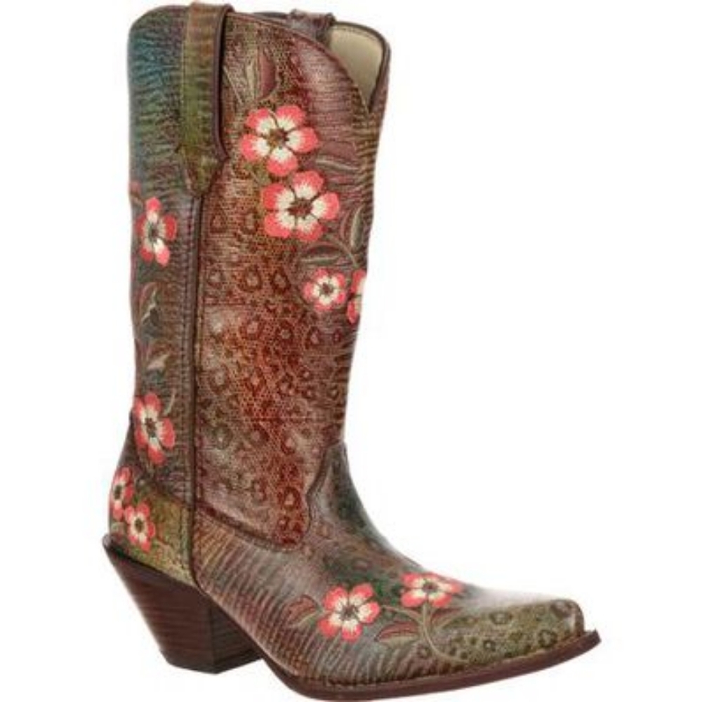 Durango Women's 12" Floral Embroidery Leather Cowboy Boots